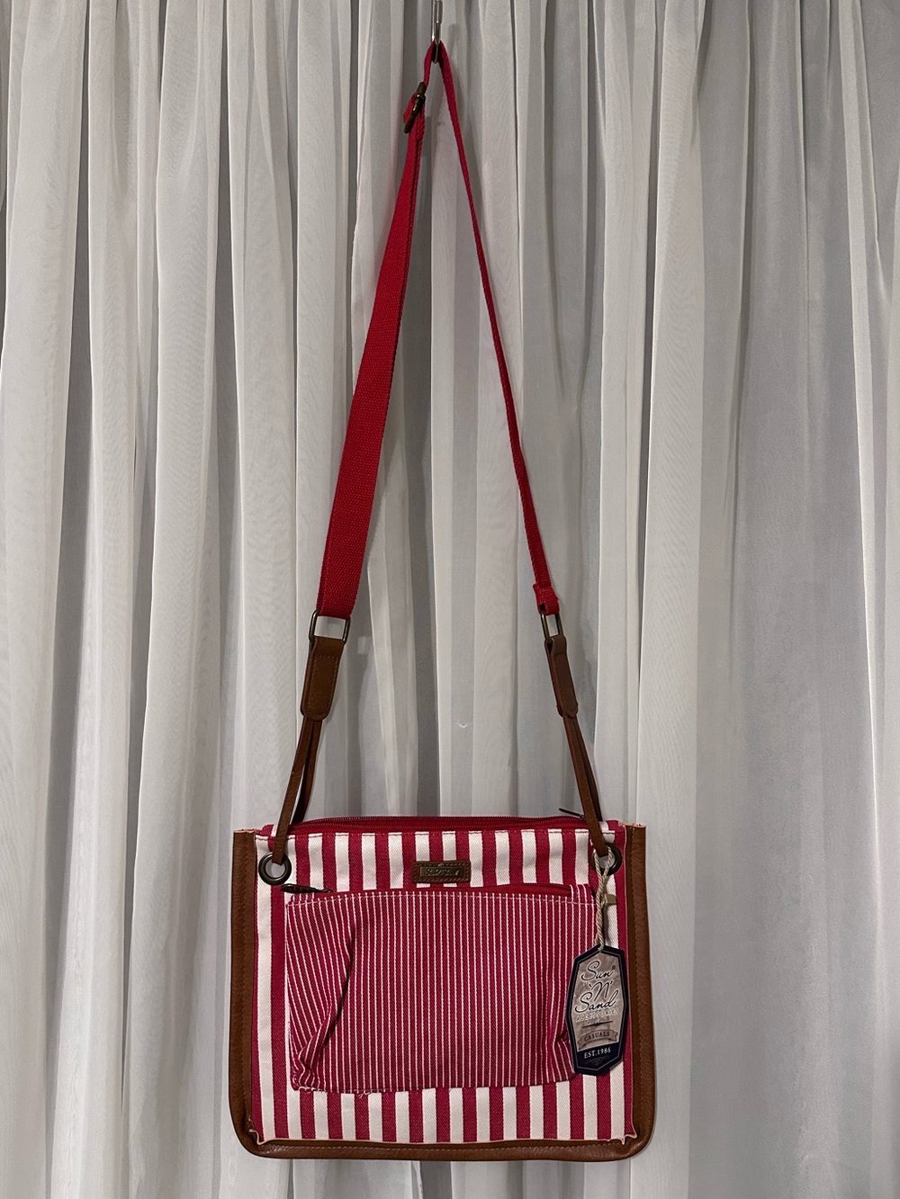 Sun N Sand Red and white Striped Crossbody Bag Purse